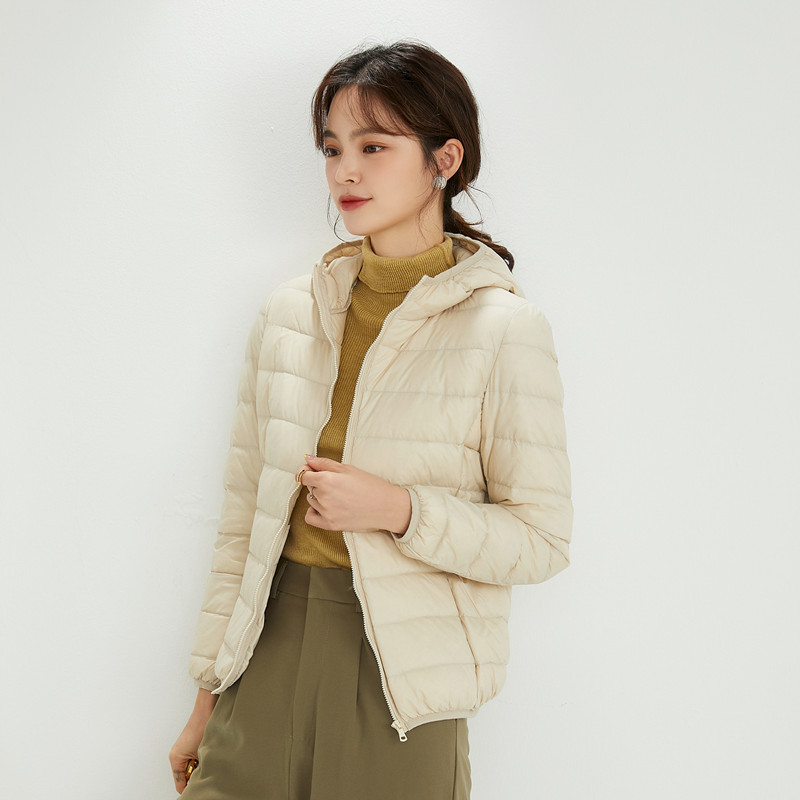 正品牌2024年秋冬轻薄款羽绒服女短款带帽女款加大码超薄款型外套