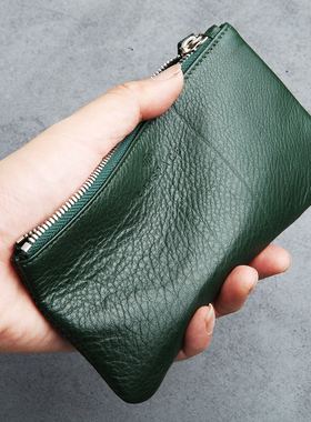 lanspace蓝皮具 男式真皮拉链钱包 牛皮超薄小钱包女士口袋手机包