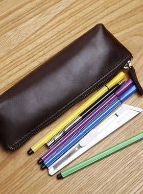 LAN蓝皮具复古真皮笔袋 纯手工牛皮画画刻刀袋 刀具袋 小工具袋