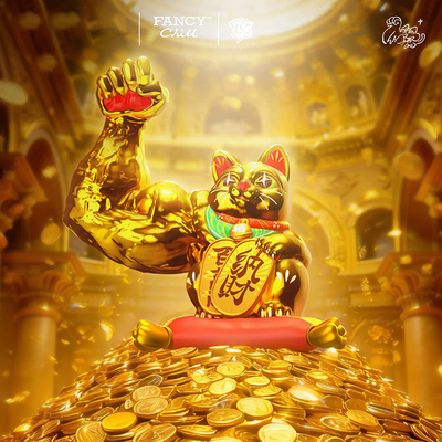 正版大力招财猫闪耀招财盲盒摆件