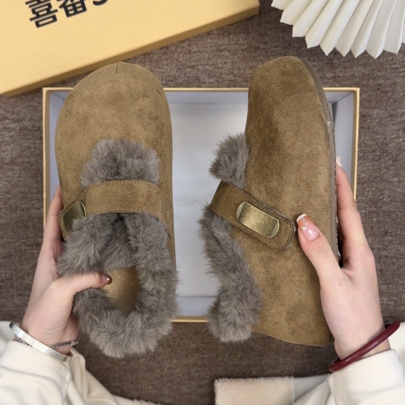 喜番SHOP复古内增高勃肯鞋女冬季加绒保暖雪地棉鞋一脚蹬兔毛毛鞋,女鞋,棉鞋,淘宝优惠券,粉丝福利购,淘宝优惠卷