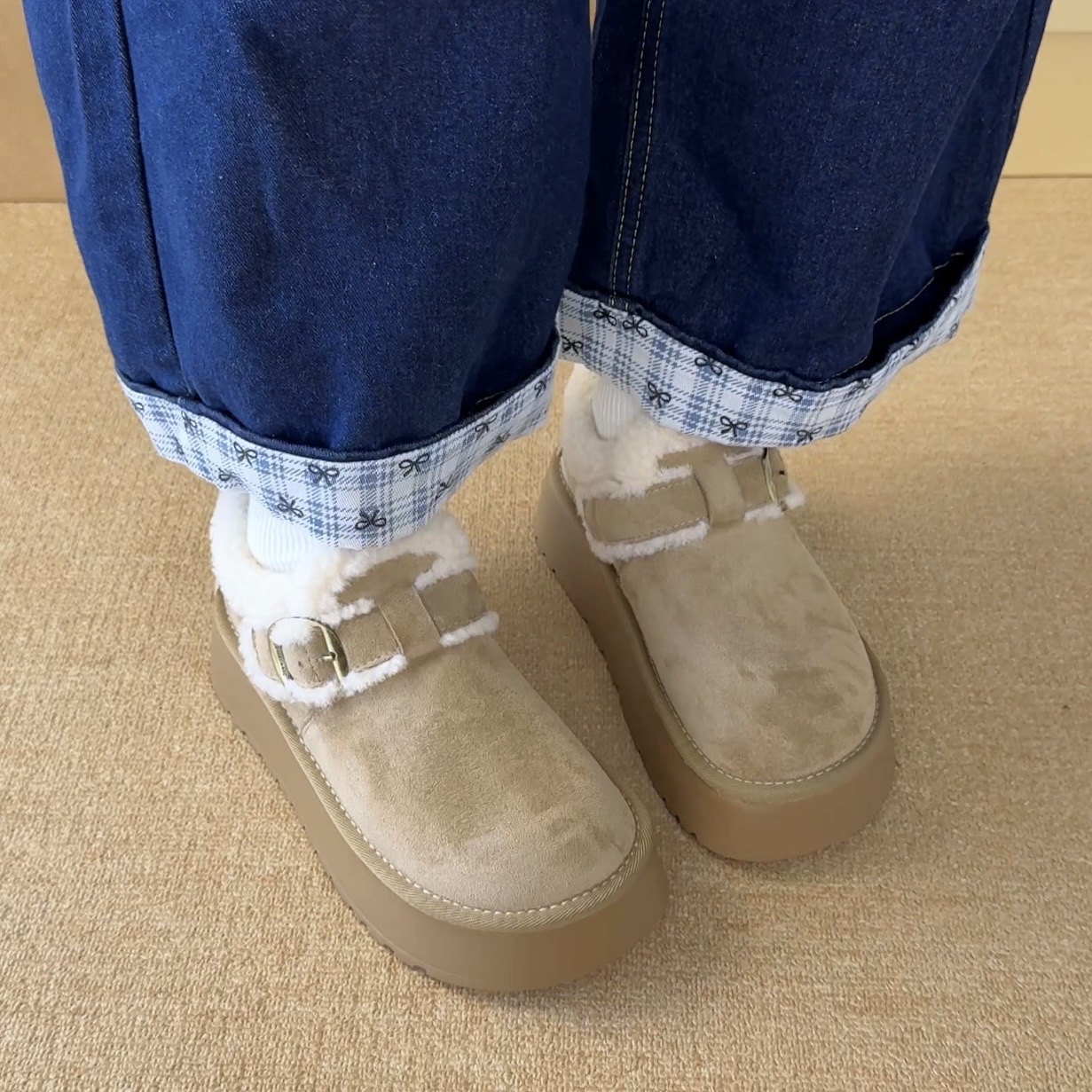 喜番SHOP厚底雪地靴女加绒勃肯鞋秋冬爆款一脚蹬全包厚底棉鞋女鞋