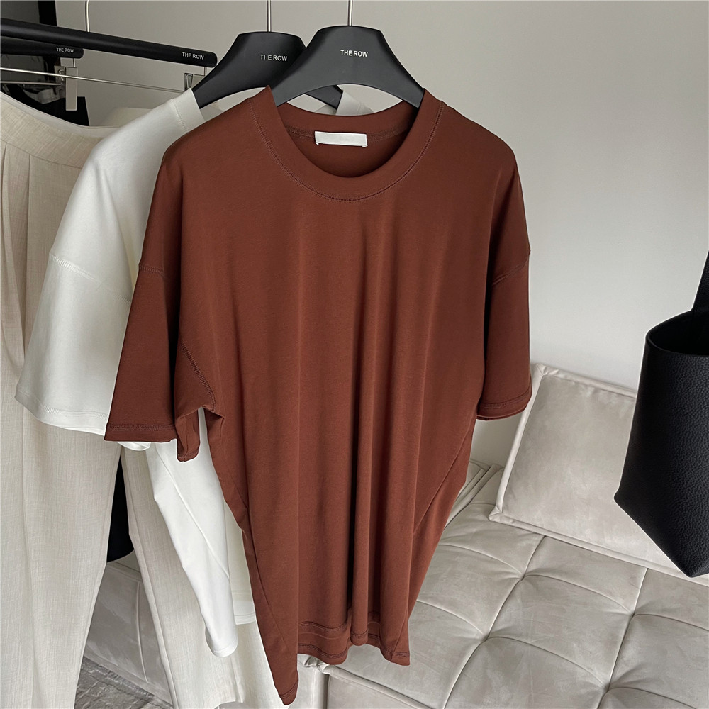 themore 北欧风ins穿搭时髦沙漏造型t恤女丝滑软糯松弛短袖上衣