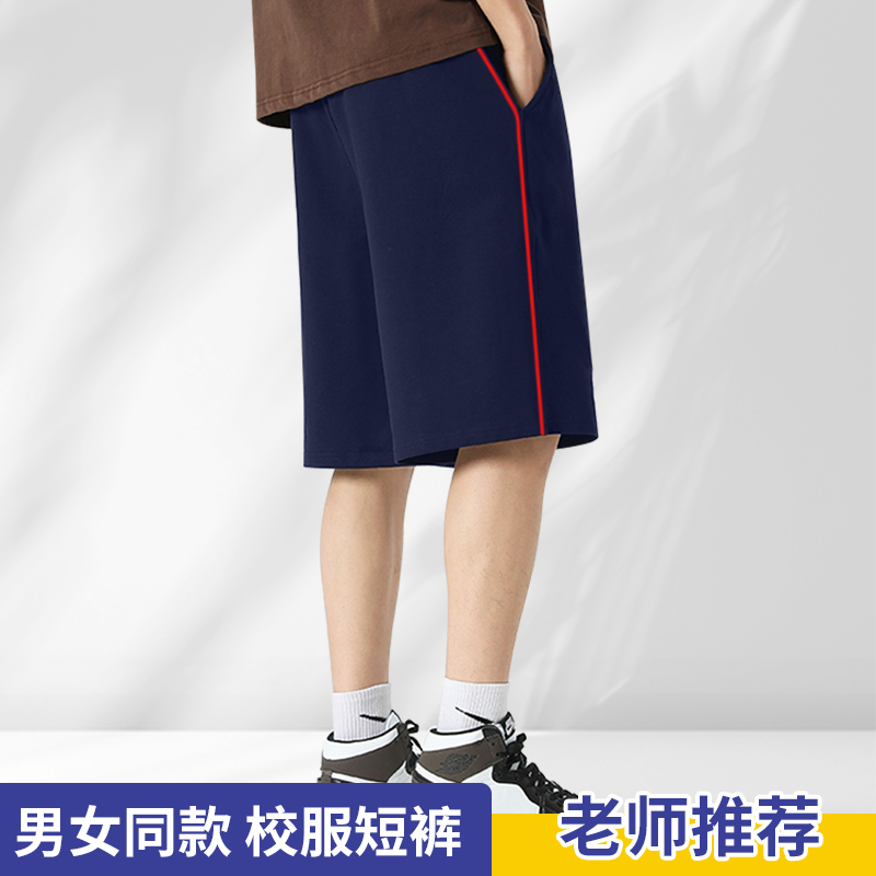 细红条儿童运动校服男女童中小学生藏青色一道杠五分裤短裤夏季