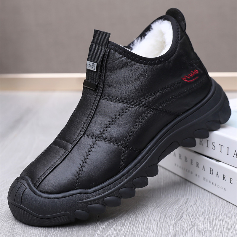 2025冬季加绒羊毛男棉鞋老北京布鞋保暖皮毛一体棉靴防滑爸爸鞋子