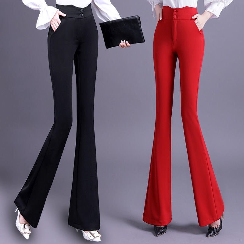 2026春秋高腰百搭弹力时尚喇叭裤修身显瘦韩版包臀高腰女大码西裤