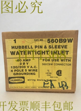 原装供应HUBBELL 560B9W 插针和套管防水入口 60A 120/208VAC 4
