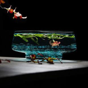 润和西溪 桌面水晶玻璃鱼缸收底鱼盆热带鱼缸小型金鱼缸收纳器皿