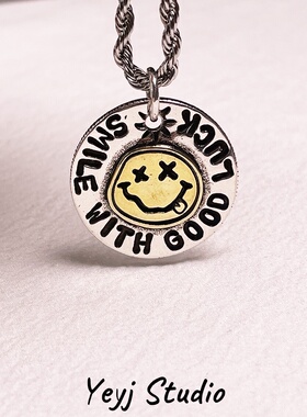 小众复古笑脸项链男生高级感潮牌嘻哈卫衣链百搭毛衣链情侣项链