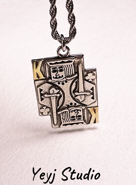 小众复古国王K项链男生高级感潮牌嘻哈卫衣链百搭毛衣链情侣项链