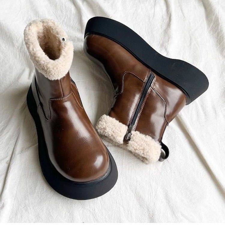 爆款厚底加绒保暖雪地靴女毛毛口短筒皮靴2025年冬新款防水马丁靴,女鞋,时尚雪地靴,淘宝优惠券,粉丝福利购,淘宝优惠卷