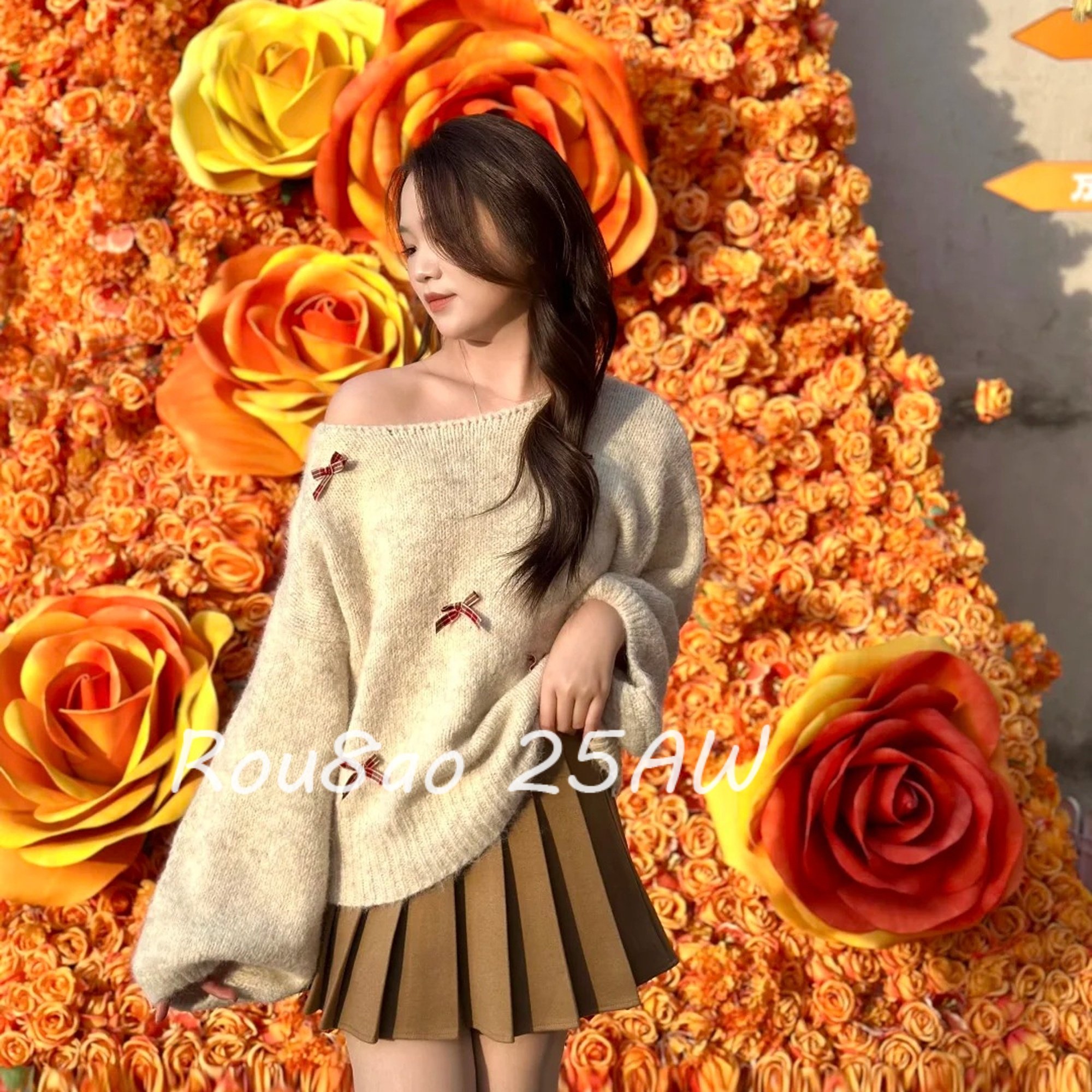 Rou8ao微胖大码女装韩系温柔风蝴蝶结软糯针织衫毛衣+围巾两件套,女装/女士精品,大码套装,淘宝优惠券,粉丝福利购,淘宝优惠卷