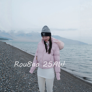 棉服女冬季 韩系毛领连帽短款 加厚保暖宽松外套 女装 Rou8ao微胖大码