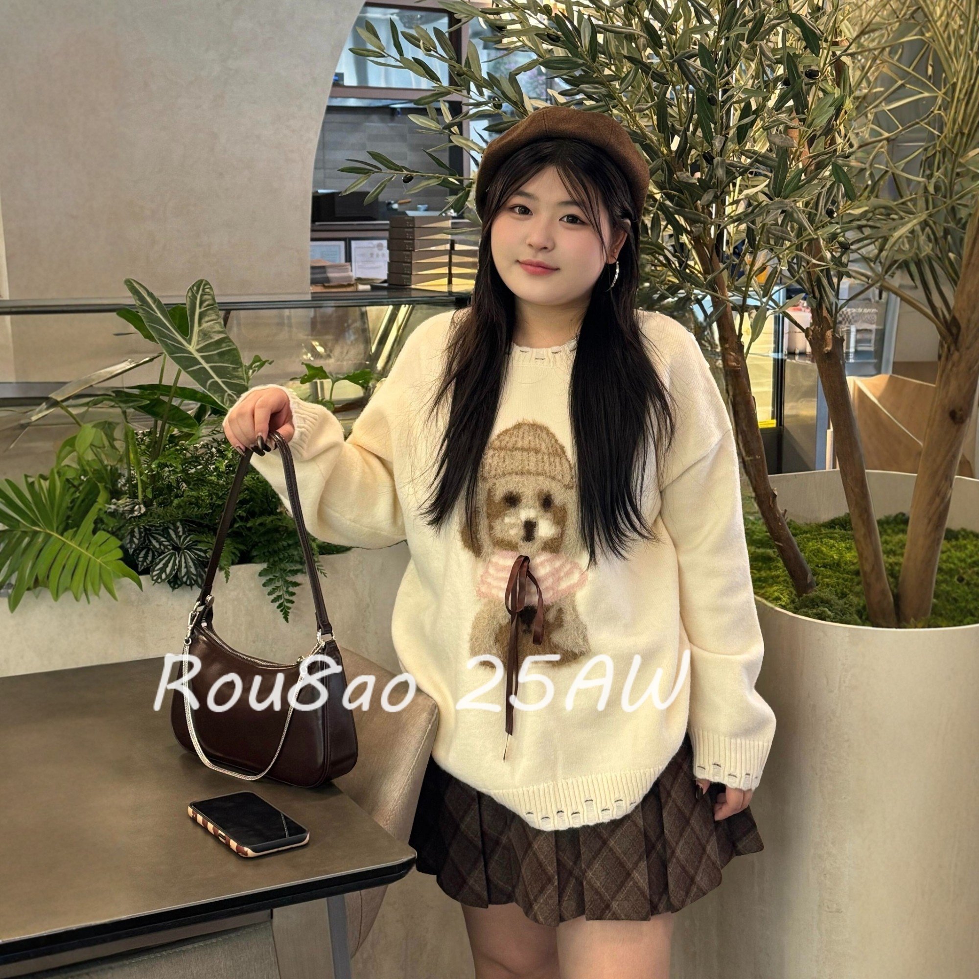 Rou8ao微胖大码女装小狗提花蝴蝶结圆领毛衣微胖mm宽松显瘦针织衫,女装/女士精品,常规大码外套,淘宝优惠券,粉丝福利购,淘宝优惠卷