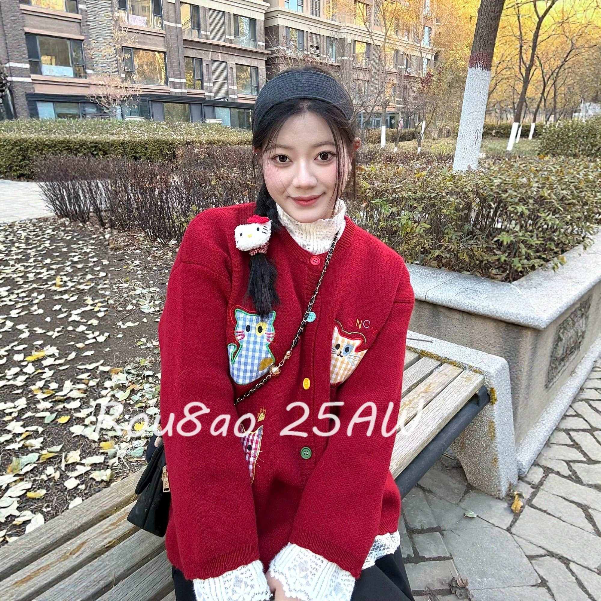 Rou8ao微胖大码女装小猫刺绣圆领针织开衫毛衣胖mm慵懒风宽松外套,女装/女士精品,大码内搭,淘宝优惠券,粉丝福利购,淘宝优惠卷