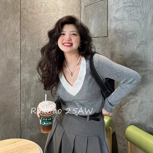 大码假两件针织女内搭打底衫上衣