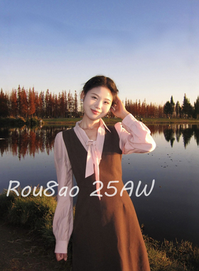 Rou8ao微胖大码女装法式假两件连衣裙女秋冬显瘦遮肚收腰气质长裙