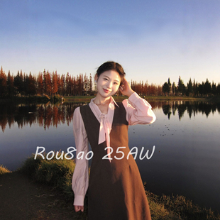 Rou8ao微胖大码女装法式假两件连衣裙女秋冬显瘦遮肚收腰气质长裙