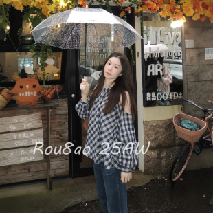 女装 女2026春季 复古甜心风格 衬衫 显瘦上衣 纹长袖 Rou8ao微胖大码