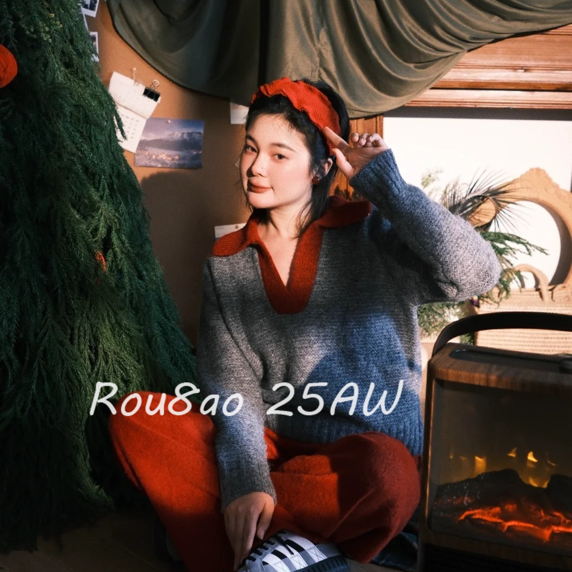 撞色翻领大码内搭打底衫针织衫