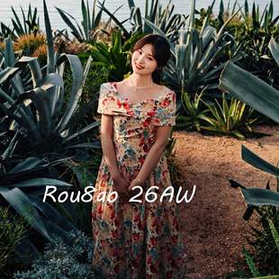 Rou8ao微胖大码 田园风小碎花连衣裙女夏方领收腰显瘦气质长裙 法式