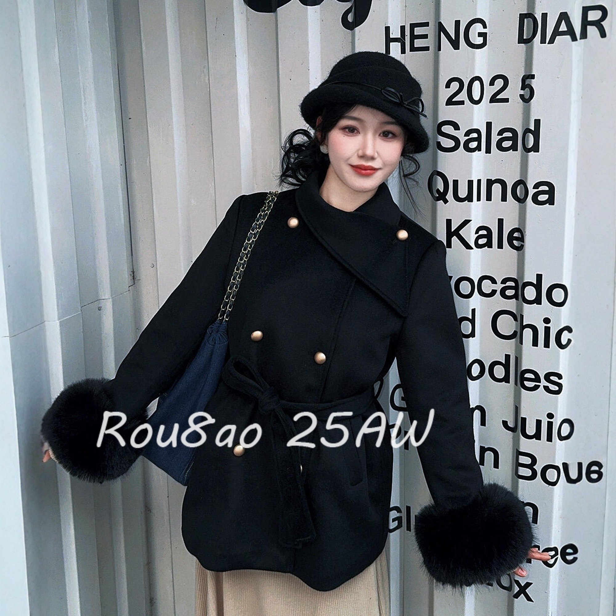 Rou8ao微胖大码女装千金风夹棉毛呢外套韩系双排扣收腰绑带大衣,女装/女士精品,大码呢大衣,淘宝优惠券,粉丝福利购,淘宝优惠卷