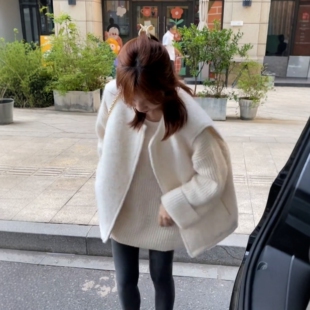 大码韩系仿羊羔毛马甲女秋冬装微胖mm宽松显瘦中长款叠穿毛呢外套