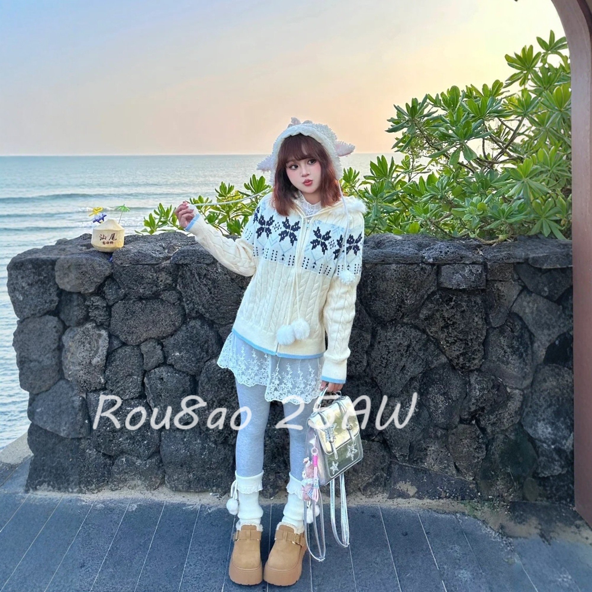 Rou8ao微胖大码女装费尔岛风连帽针织开衫女2026春慵懒风毛衣外套,女装/女士精品,常规大码外套,淘宝优惠券,粉丝福利购,淘宝优惠卷