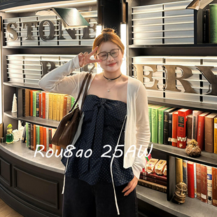 微胖MM显瘦两件套 韩系波点蝴蝶结抹胸背心套装 Rou8ao微胖大码 女装
