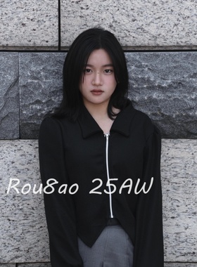 Rou8ao微胖大码女装设计感黑色长袖针织衫女宽松百搭不规则上衣