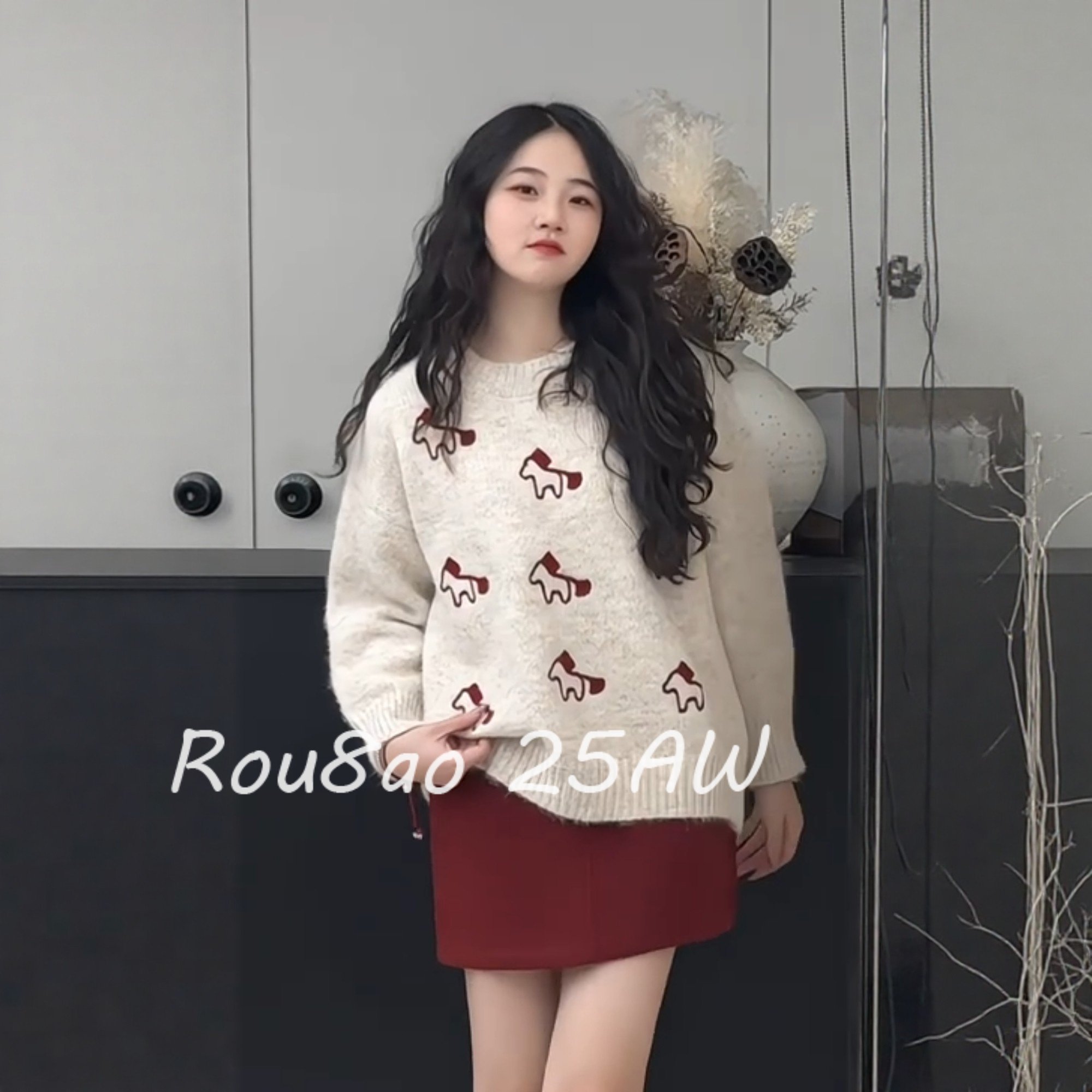 Rou8ao微胖大码女装卡通小马套头毛衣慵懒软糯宽松休闲撞色针织衫,女装/女士精品,大码内搭,淘宝优惠券,粉丝福利购,淘宝优惠卷