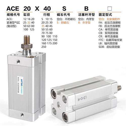 气动ACE紧凑型气缸ACE40X5/10/15/20/25/30/35/40/45/50SB