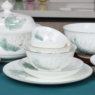 骨瓷碗好运连连餐具碗盘银边新款盘子碗米饭碗汤碗饭盘汤盘大面碗