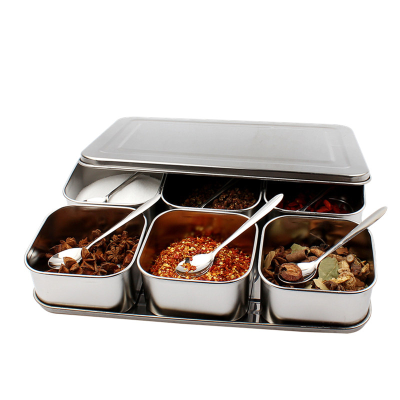加厚食品级不锈钢方形调料盒4格6格8格调味盒日式味盒食堂留样盒