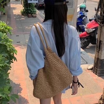 度假草编包包女ins百搭慵懒风大容量单肩包手提包通勤沙滩编织包
