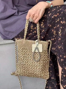 纯手工钩织闪银编织包2025法式镂空手提包韩版大容量手拎斜挎包