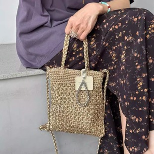 纯手工钩织闪银编织包2025法式 大容量手拎斜挎包 镂空手提包韩版