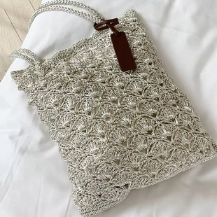 高级感贝壳钩花包2025新款 精致ins小众璀璨银色洋气小众单肩包女
