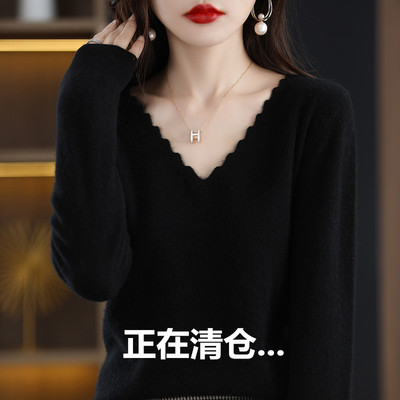 秋冬新款羊绒衫v领毛衣女