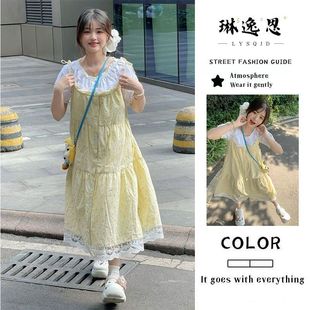 韩系甜美蕾丝花边波点连衣裙女学生夏季 小个子泡泡袖 衬衫 两件套装