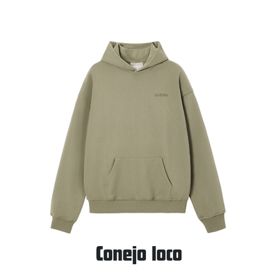 Conejoloco|男女同款简约潮流宽松短款印花连帽卫衣灰绿秋冬