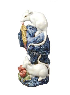 公仔迎春生肖鼠花开富贵家居装饰