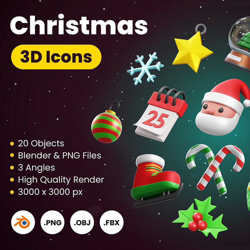 20款圣诞节3d图标元素合集 christmas 3d icon