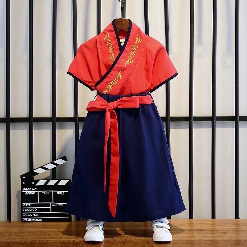 汉服男女童新款中国风唐装夏装儿童春秋帅气男薄款古风国学演出服