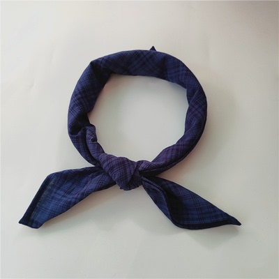 装饰格子棉麻复古蓝色小方巾复古