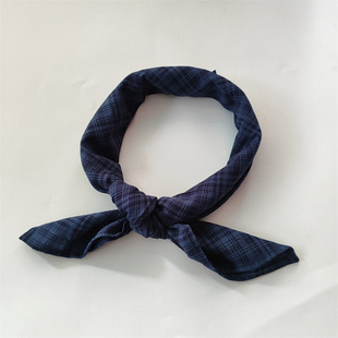 棉麻格子咖啡色小方巾女文艺复古百搭装饰围脖头巾薄款男领巾蓝色