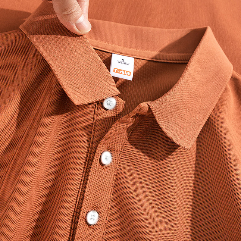 적극 추천합니다  210G 헤비급 아메리칸 레트로 편안한 반팔 폴로 셔츠 봄 가을 솔리드 컬러 산업 스타일 탑