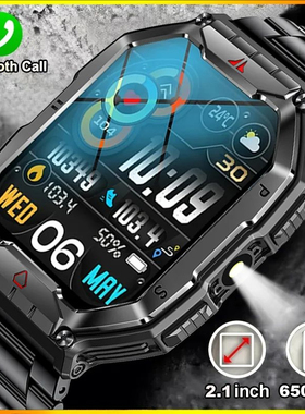 New Flashlight Outdoor Sport Smart Watch Men BT Call智能手表