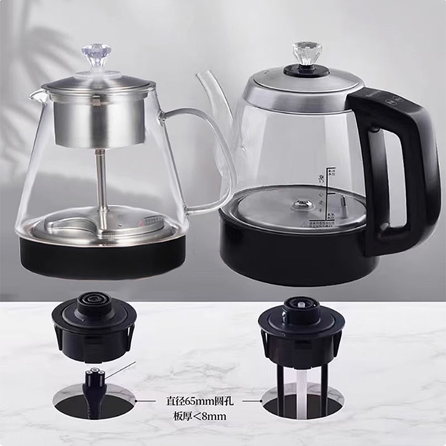 2孔电茶炉岩板圆孔茶桌专用自动上水烧水壶底部进水瓷有情茶世界