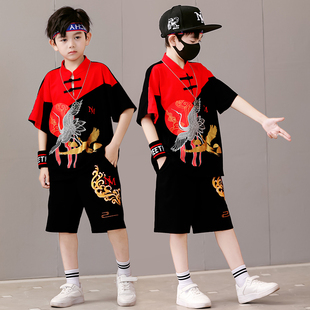 三月三民族服装儿童演出服幼儿园嘻哈中国风汉服男童街舞表演潮服
